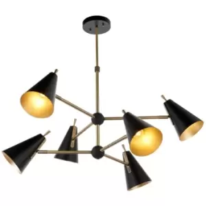 Image of Merano Alta Multi Arm Shade Pendant Ceiling Lamp, Matt Antique Brass Plate, Matt Black