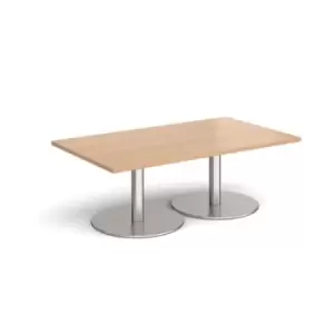 Image of Monza rectangular coffee table with flat round brushed steel bases 1400mm x 800mm - beech