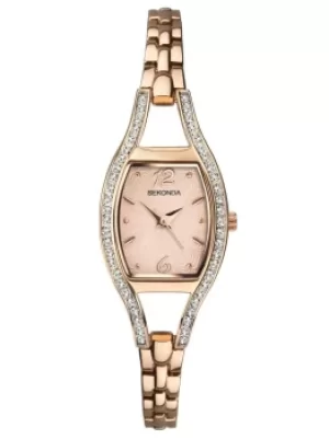 Image of Sekonda Ladies Rose Gold Plated Cubic Zirconia Set Bracelet Watch 2792