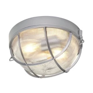 Image of 2 Light Bathroom Flush Mount Ceiling Light Silver IP44, E27