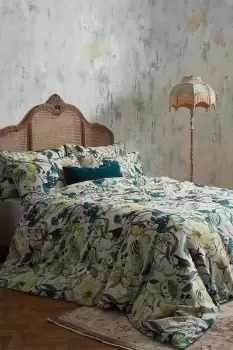 Image of Morton 200 Thread Count Floral Premium Cotton Sateen Piped Duvet Cover Set