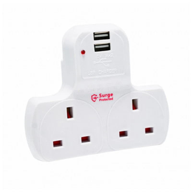 Image of Innoteck 2Way Multi Plug Adaptor 13A UK Mains Socket Outlets With 5V 2.0A Max Dual USB Charging Ports And Surge Protector
