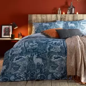 Image of Furn. Winter Woods Midnight Blue Reversible Duvet Cover and Pillowcase Set Navy