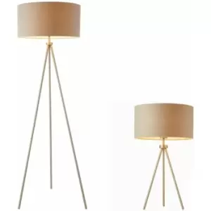 Image of Loops - Standing Floor & Table Lamp Set Matt Nickel & Grey Shade Sleek Tripod Leg Light