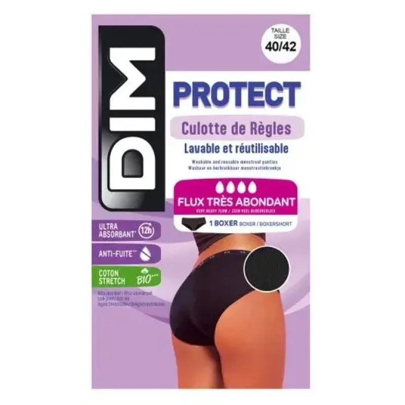 Image of Dim Boxer period pants for heavy flow women DIM Protect Noir Female 44/46