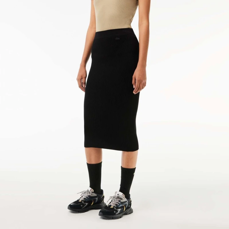 Image of Lacoste Seamless Knit Penicl Skirt - Black 8