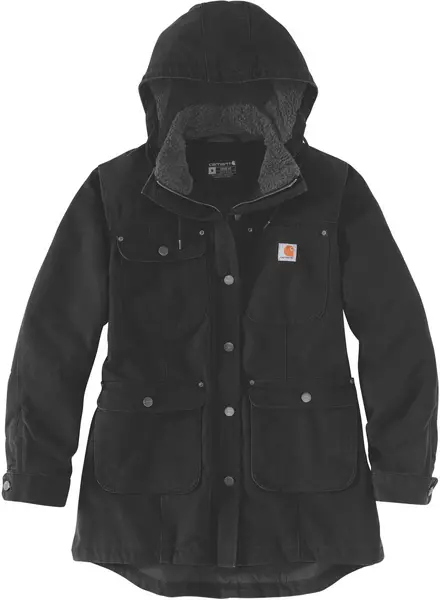 Image of Carhartt Loose Fit Weathered Duck Ladies Coat, black, Size M for Women