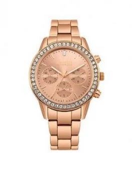 Image of Missguided Missguided Rose Gold Bracelet And Stone Set Bezel With Rose Gold Look Multi Dial
