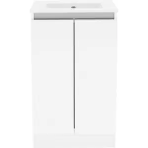 Image of Atlanta Double Door Floor Standing Basin Unit With Basin Gloss 500mm in White MFC