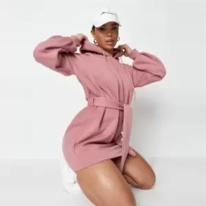 Image of Missguided Hooded Sweater Dress Tie Belt - Pink