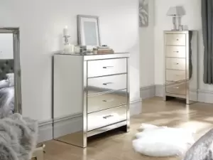 Image of GFW Venetian Clear Glass 4 Drawer Mirrored Chest of Drawers Assembled