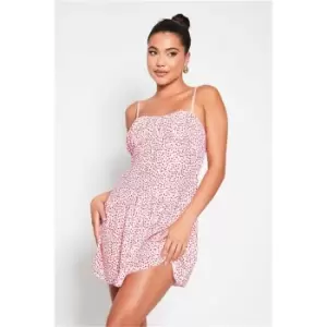 Image of I Saw It First Pink Woven Polka Dot Ruched Bust Shift Dress - Pink