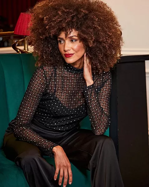 Image of Sosandar Sparkle Mesh Top