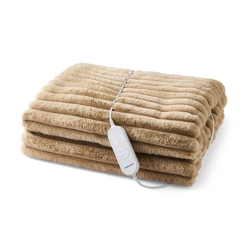 Image of Morphy Richards EverCosy Large Luxury Striped Fleece Electric Heated Throw in Beige Size: Double Beige Unisex Double
