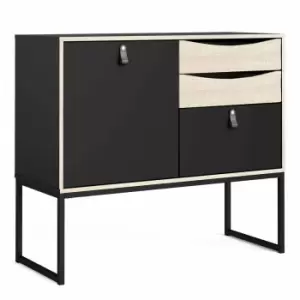 Image of Stubbe Sideboard With 1 Door And 3 Drawers In Matt Black Oak Effect