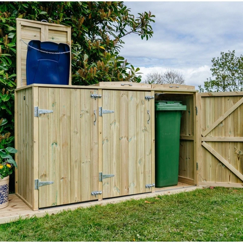 Image of The Garden Village Shireburn Triple Wheelie Bin Store ( Size - 360L ), Brown SGT-360-TGV