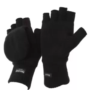 Image of FLOSO Unisex Mens/Womens Thinsulate Thermal Capped Winter Fingerless Gloves (3M 40g) (One Size) (Black)