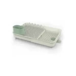 Image of Joseph Joseph Extend Expandable Dish Drainer Rack with Removable Cutlery Holder Swivel Draining Spout - Stone/Sage Green