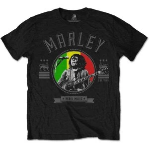 Image of Bob Marley - Rebel Music Seal Unisex Medium T-Shirt - Black