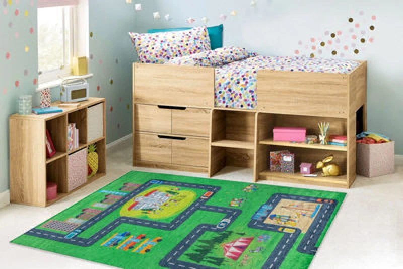 Image of RugsX Bambino 2660 Washing Carpet City, Streets For Children Anti Slip - Green / Grey 80X150 Cm