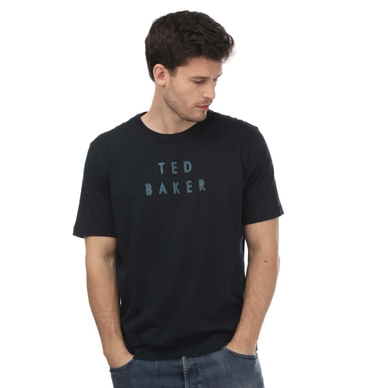 Image of Ted Baker Lough Embroidered Branded T- Shirt - Blue Blue XL