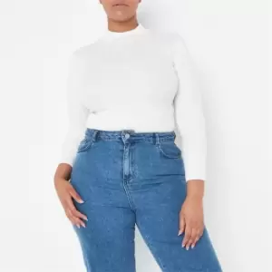 Image of Missguided Plus Size Rib High Neck Bodysuit - White