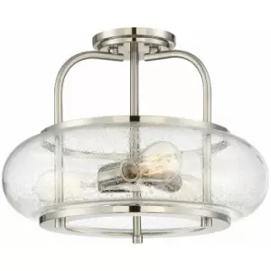 Image of Semi Flush 3 Light Clear Seeded Glass Shade Brushed Nickel LED E27 60W