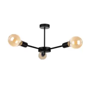 Image of Sun Multi Arm Semi Flush Ceiling Light Black, 40cm, 3x E27