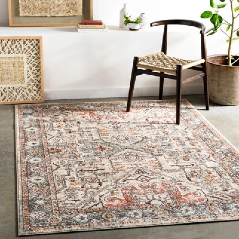 Image of Livabliss Vintage Oriental Boho Brick Dia Area Rug 120 X 170 Cm - Easy Care, Non Shedding, Ideal For Living Room & Bedroom