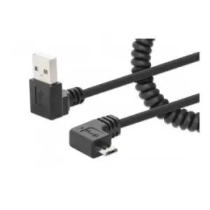 Image of Manhattan USB-A to Micro-USB Cable 1m Male to Male Black 480 Mbps (USB 2.0) Tangle Resistant Curly Design Angled Connectors Ideal for Charging Cabinet