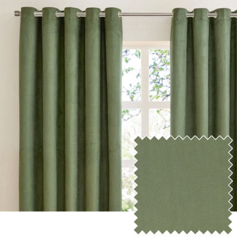 Image of Furn Furn Verso Suede 100% Blackout Eyelet Curtain Pair in Green Size: 229cm width x 229cm drop Green 229cm width x 229cm drop Unisex 5025532357021