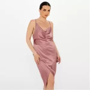 Image of Missguided Petite Cowl Neck Satin Midaxi Dress - Brown