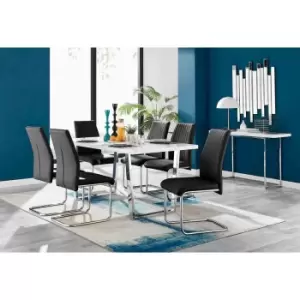 Image of Furniture Box Kylo White High Gloss Dining Table and 6 Black Lorenzo Chairs
