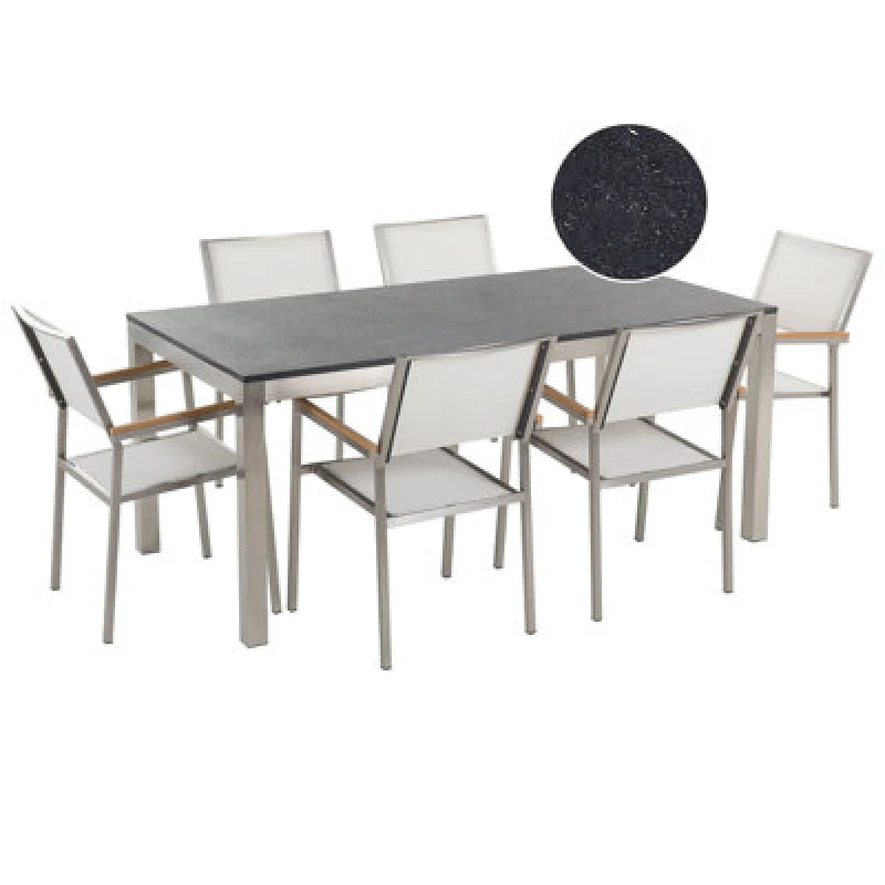 Image of Beliani Garden Dining Set 6 Seater Grosseto Granite Polished Black/ White