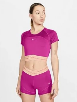 Image of Nike Training Pro Short Sleeve Crop Top - Fuchsia