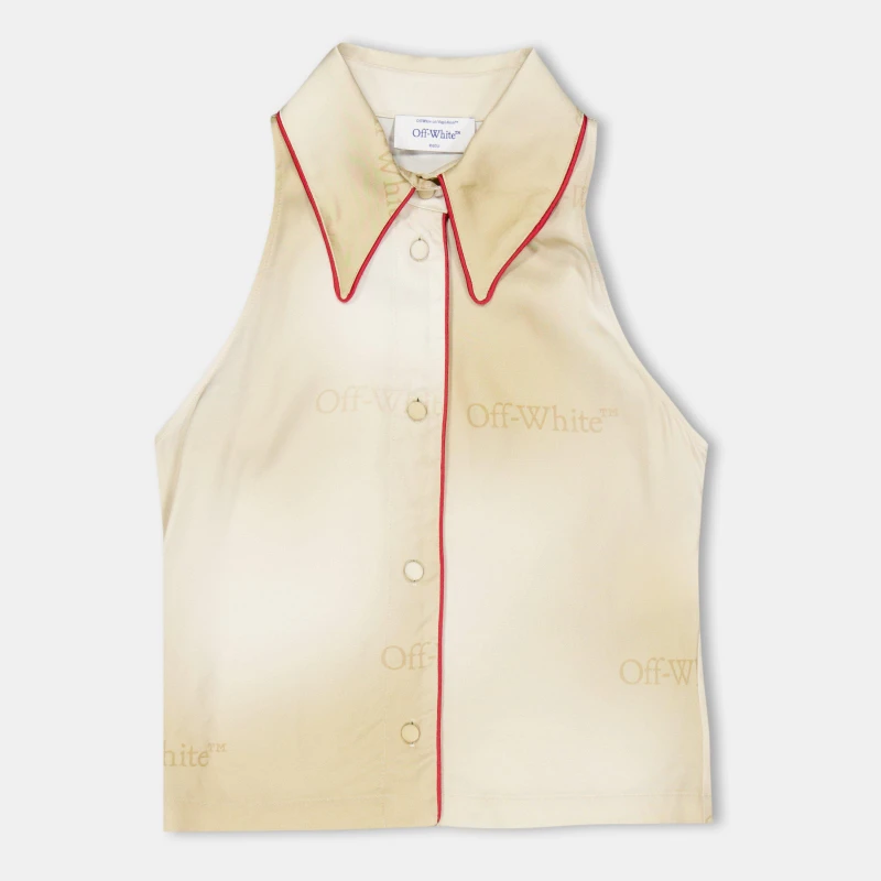 Image of Off White Womens Long Sleeve Dress Shirt Beige/White female 4 (3XS)