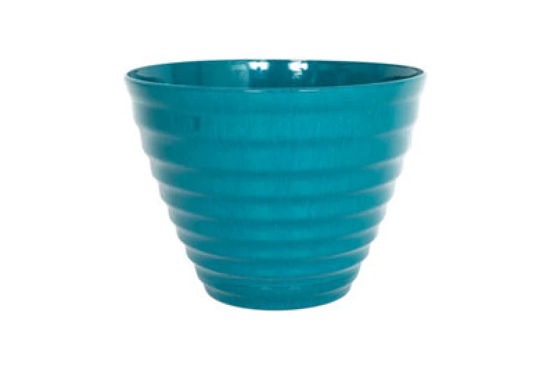 Image of Plant Avenue Lightweight Recycled Plastic Garden Pot Planter 40Cm Vale Planter With In-Built Saucer - Plastic - L40 X W40 X H30 Cm - Teal