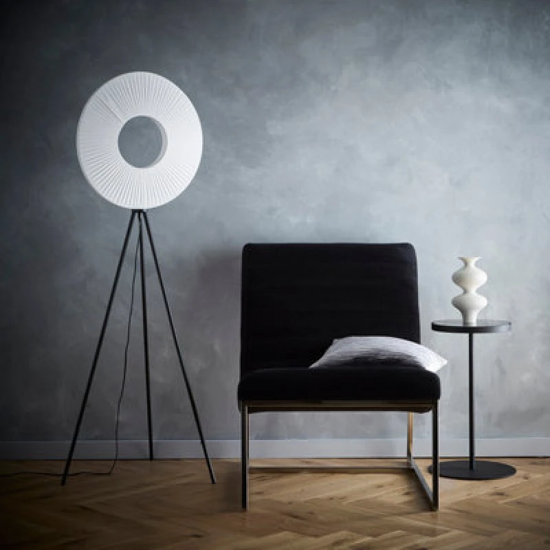 Image of K Living Riley Black LED Floor Lamp With White Shade