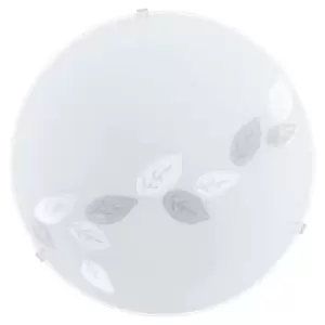 Image of Wall Flush Ceiling Light White Shade Leaf Design Satin Glass Bulb E27 1x60W