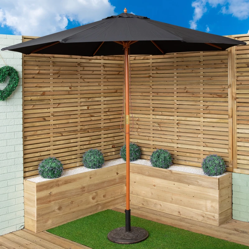 Image of Samuel Alexander 2.7m Outdoor Wooden Garden Parasol Sun Shade with Carry Bag in Black