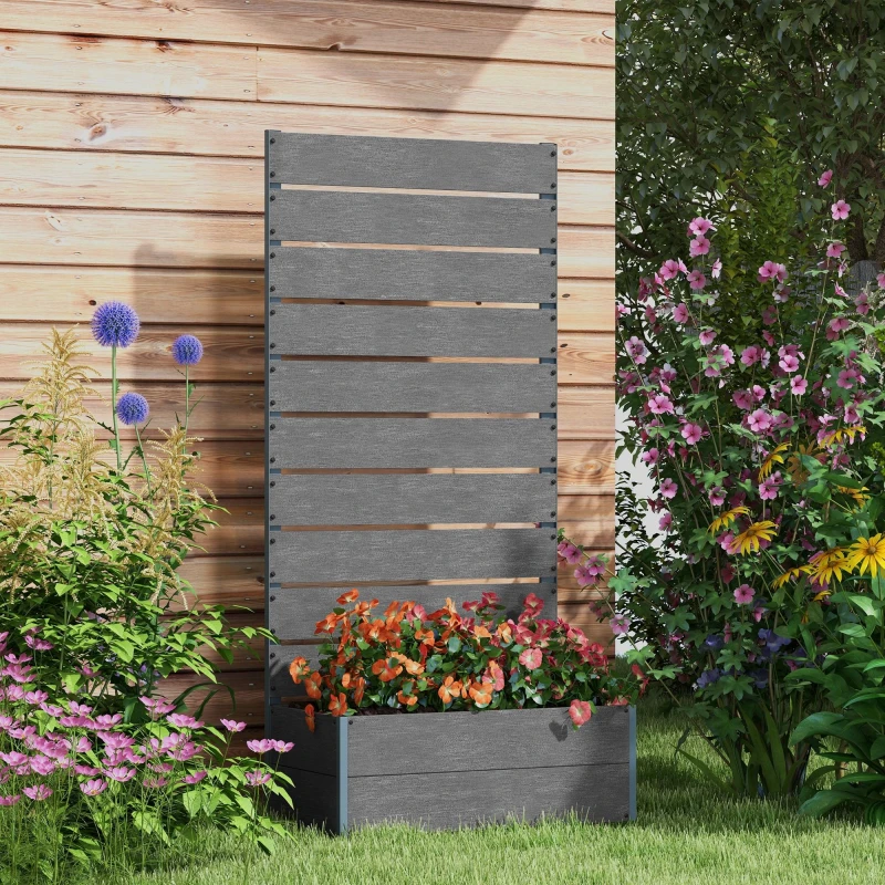Image of Outsunny Raised Garden Bed with Trellis and Drainage Hole, Planter Box Grey - Dark Grey - Outsunny 5056725396886