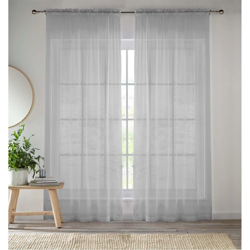 Image of Enhanced Living Sheer Silver Plain Woven Voile Slot Top Curtain Panel Pair (57X90") 145X229M