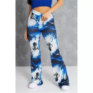 Image of I Saw It First Blue Petite Matt Gurney 3 Abstract Print Slinky Flare Trousers - Blue