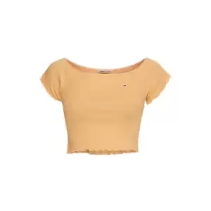 Image of Tommy Jeans Crop Rib Off Shoulder Top - Orange