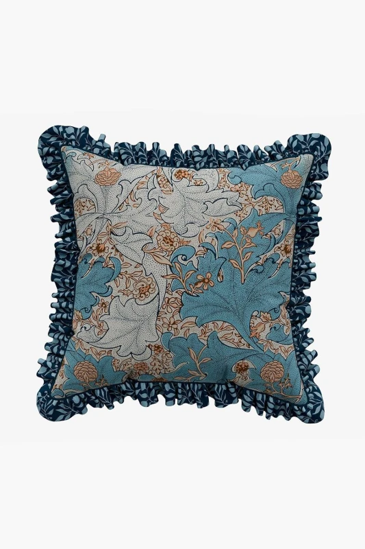 Image of Morris & Co 'Bird' Cotton Cushion Blue