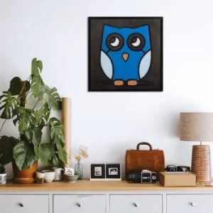 Image of Blue Owl Black White Blue Decorative Wooden Wall Accessory