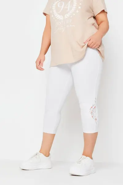 Image of Yours Lace Cropped Leggings White