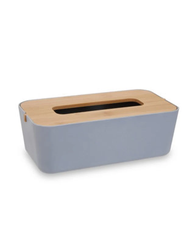 Image of Orsina Grey Bamboo Fibre Tissue Box, Rectangular Tissue Holder With Lift-Off Lid & Cutout Opening, Tissue Paper Box