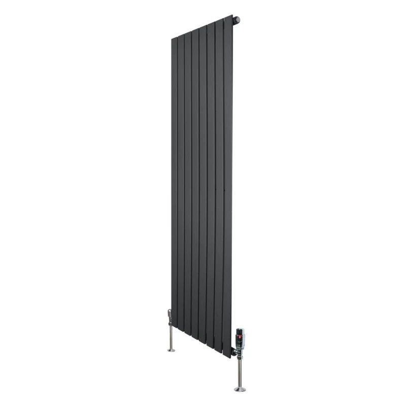 Image of Monstershop Flat Single Column Radiator & Valves - 1600mm x 560mm - Anthracite in Grey Grey Unisex