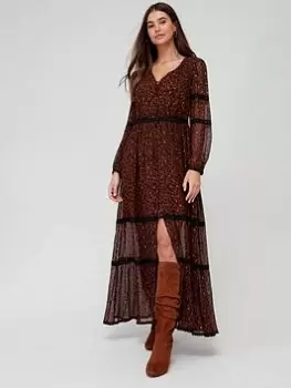 Image of Superdry Leopard Print Lurex Maxi Dress - Red, Size 14, Women